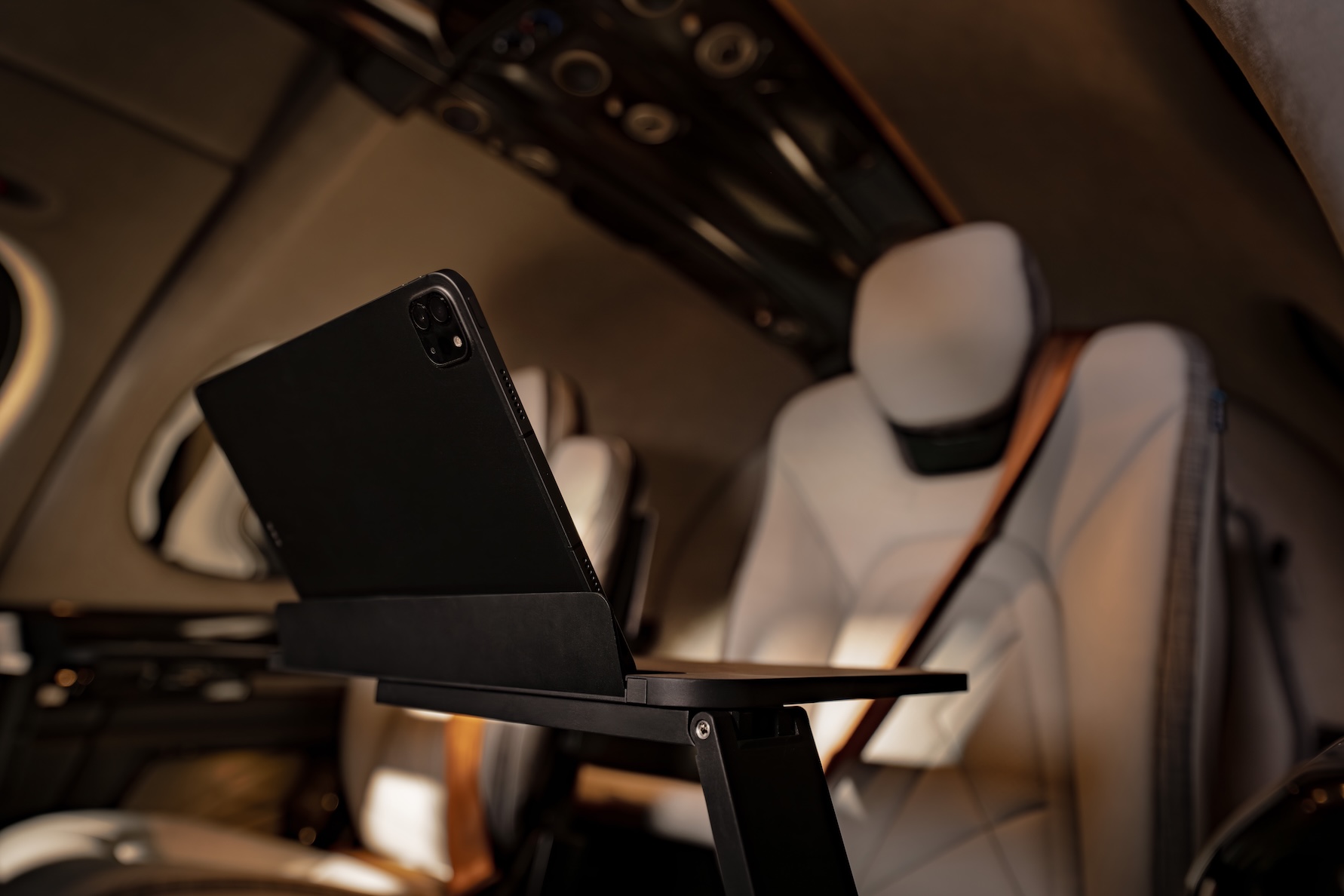 The reimagined cabin features newly designed seating, tray tables and personal device mount locations