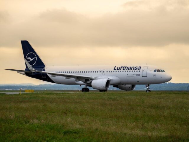 Lufthansa Airbus A320 is taxiing at MXP Milano Malpensa International Airport