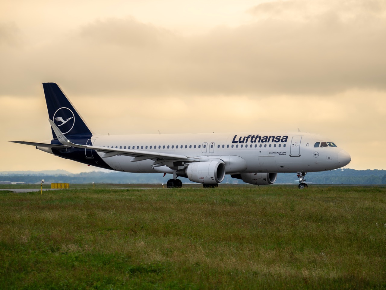 Lufthansa Airbus A320 is taxiing at MXP Milano Malpensa International Airport
