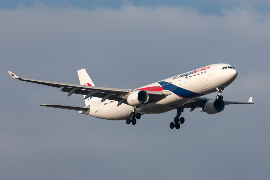 Melbourne, Australia - September 28, 2011: Malaysia Airlines Airbus A330-323X 9M-MTC on approach to land at Melbourne International Airport.