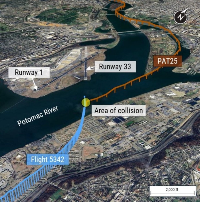DCA potomac river aircraft crash flight paths diagram