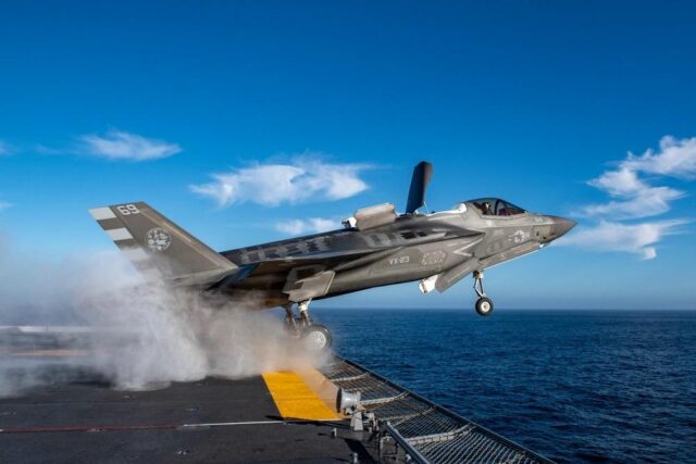 F-35B with flap open in hover