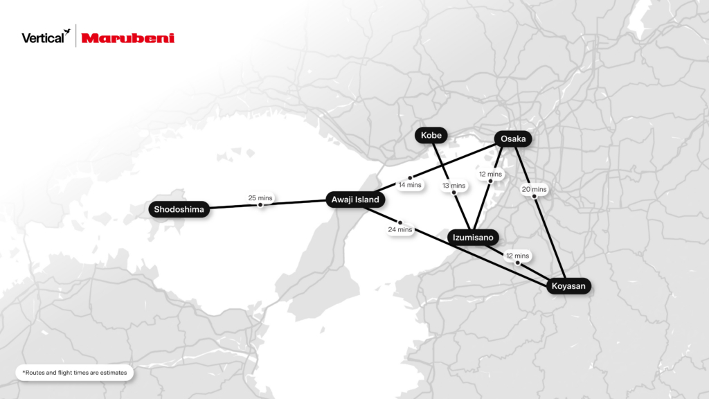 Marubeni route network for vertical aerospace evtol air taxi