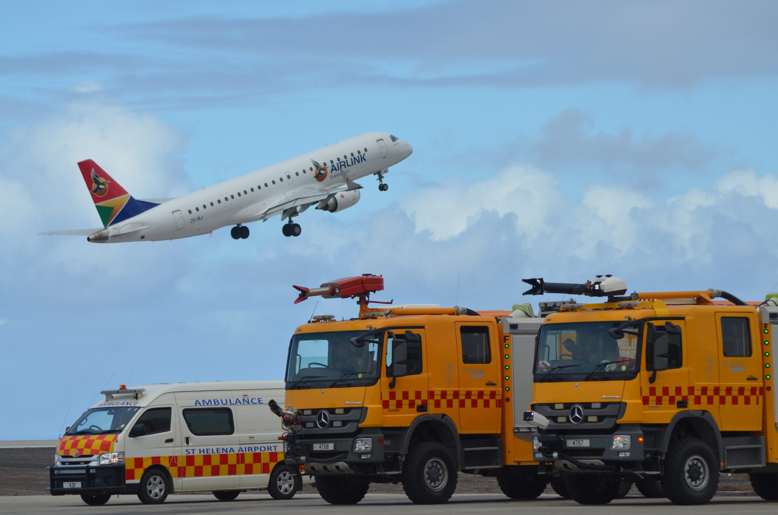St Helena Airport fire trucks airlink aircraft