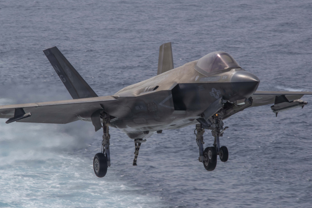 An F-35C assigned to the USMC’s VMFA-314 ‘Black Knights’ prepares to land aboard USS Abraham Lincoln (CVN-72) after completing a routine mission over the Indian Ocean on 24 January 2026. Image: US Navy/Mass Communication Specialist Seaman Apprentice Cesar Zavala