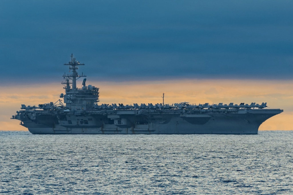USS George H W Bush is seen sailing through the Atlantic Ocean as the warship carried out training operations on 10 December 2025. Image: US Navy/Mass Communication Specialist Seaman Mark Peña