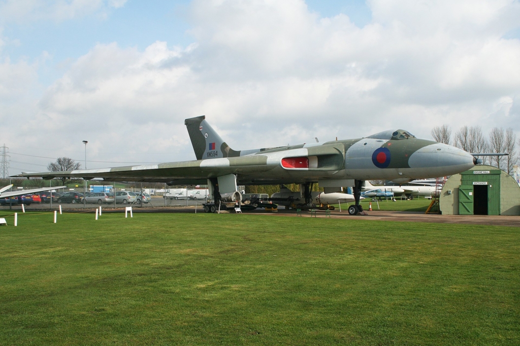 Avro Vulcan B2 (serial XM594) on external display at the Newark Air Museum on 3 March 2012. The aircraft has since undergone a cosmetic renovation. Image: Wikimedia Commons/Alan Wilson