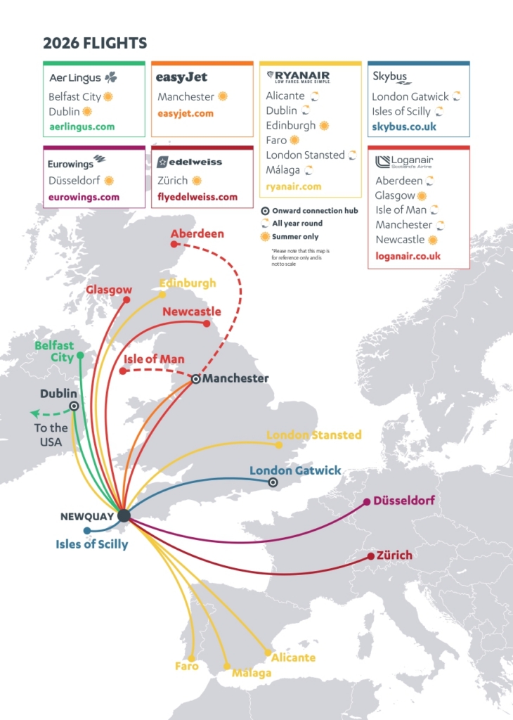 Cornwall Airport Newquay route map