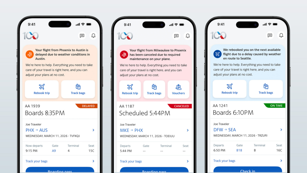 New American Airlines actionable disruption platform in app
