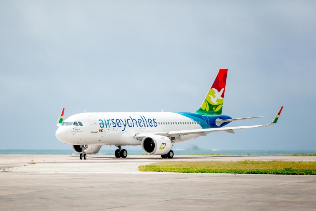 Air Seychelles Airbus A320neo aircraft landing.