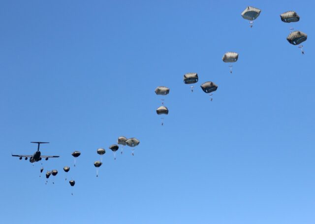 82nd Airborne Division doing a parachute drop