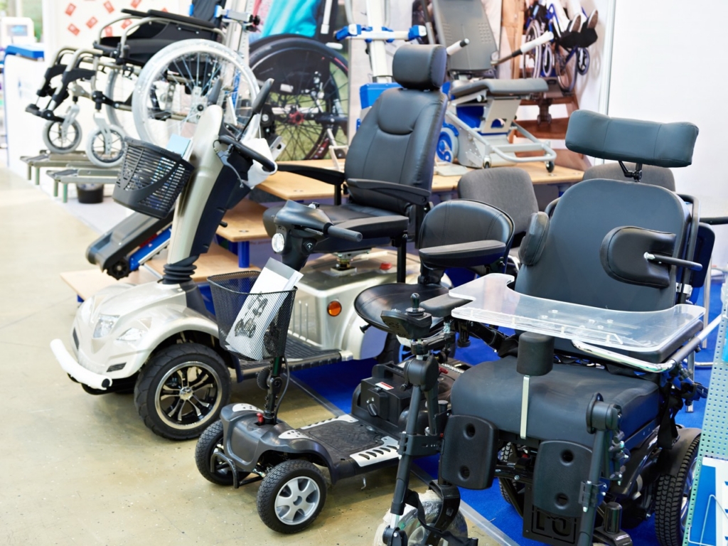 Wheelchairs with electric motor on exhibition store