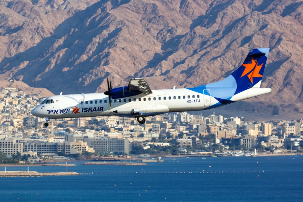 Eilat, Israel – February 21, 2019: Israir ATR 72 airplane at Eilat airport (ETH) in Israel. 