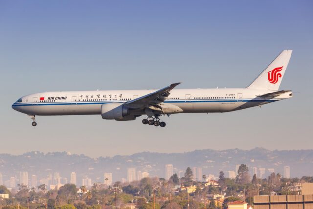 Los Angeles, USA – 21. February 2016: Air China Boeing 777-300 at Los Angeles airport (LAX) in the United States. Boeing is an aircraft manufacturer based in Seattle, Washington.