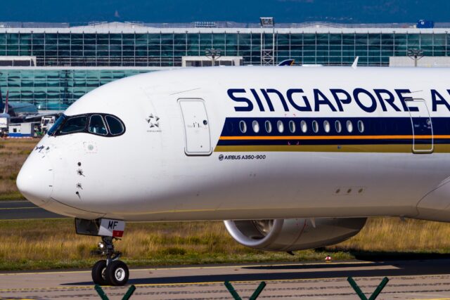 Singapore Airlines Airbus A350 taxiing at Frankfurt Airport