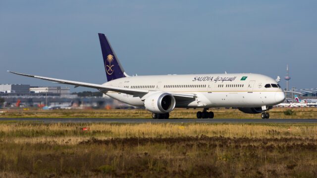 Saudia Boeing 787-9 Dreamliner on Startbahn West of Frankfurt Airport (FRA, Germany) on 23.9.2021