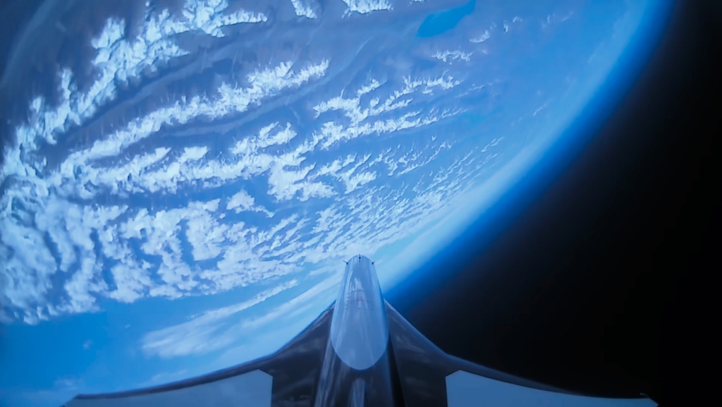 Dawn Aerospace's rocket powered spaceplane Aurora in orbit with earth behind