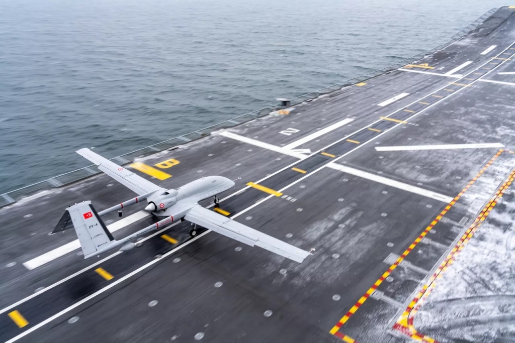 Bayraktar TB3 UCAV taking off from an aircraft carrier