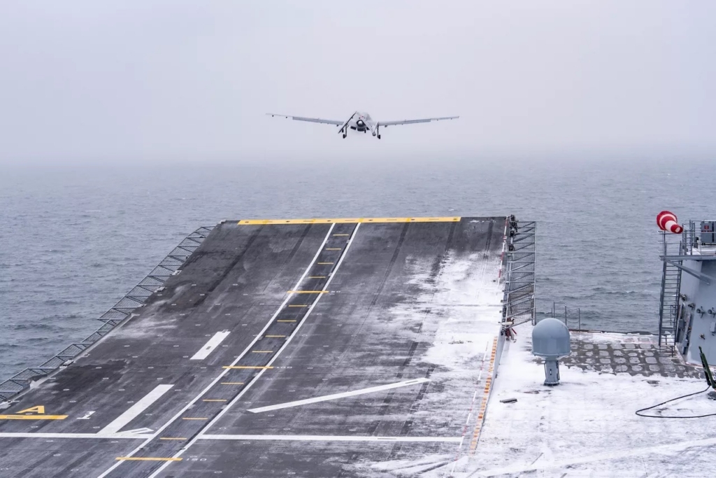 Bayraktar TB3 drone takes off from an aircraft carrier slope