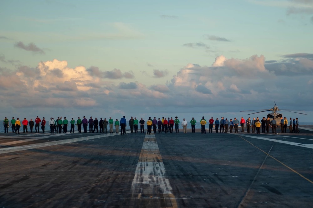 FOD Walk by US Sailors on an aircraft carrier