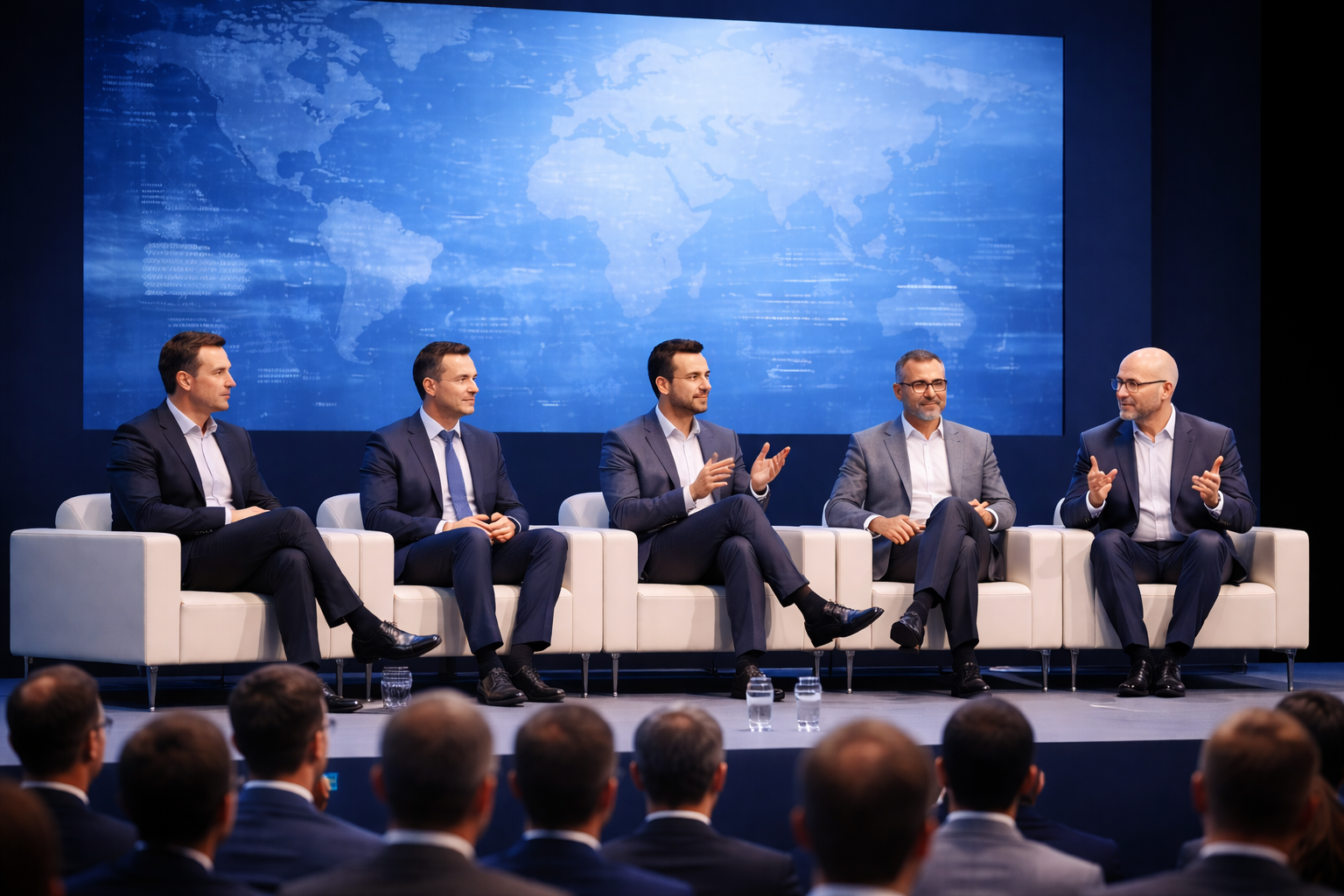 Panel discussion at global aviation conference in Frankfurt with industry leaders speaking on stage before an audience