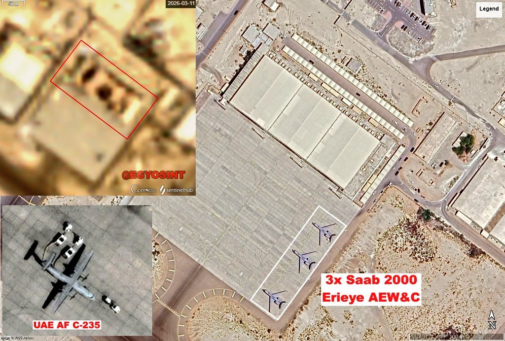Al-Dhafra air base in the United Arab Emirates drone hit damage satellite images