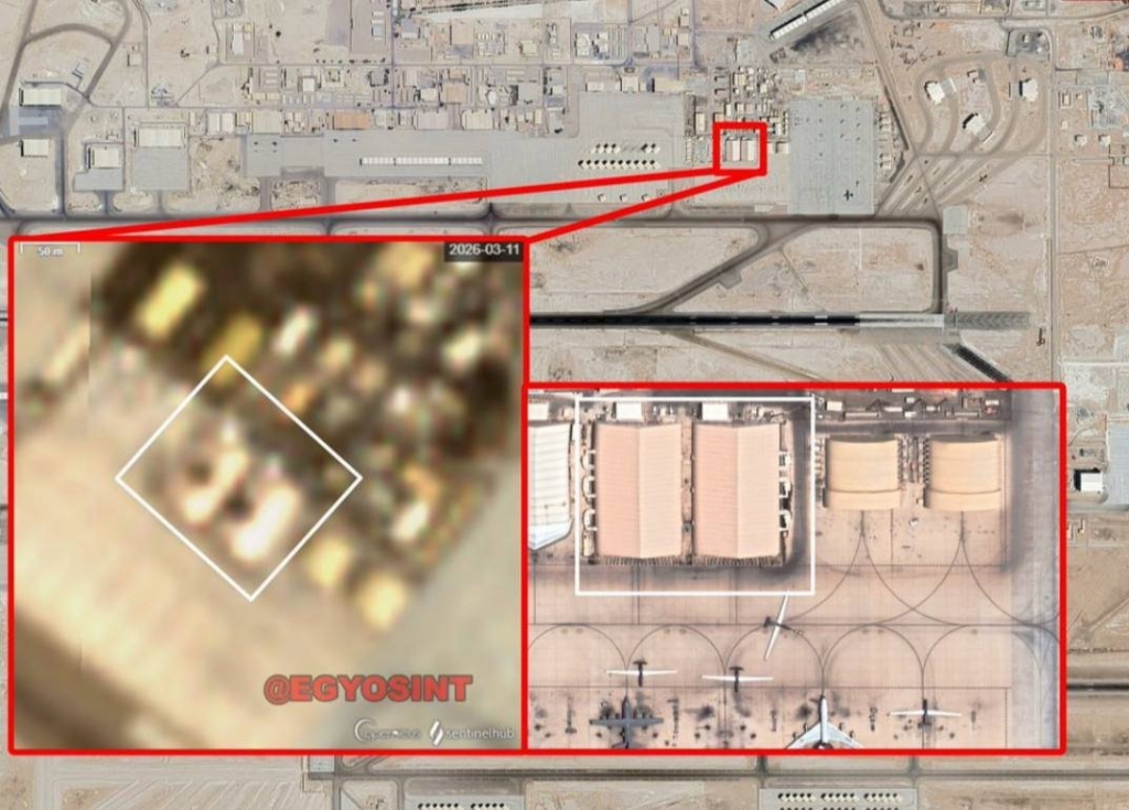 Al-Dhafra air base in the United Arab Emirates drone hit damage satellite images