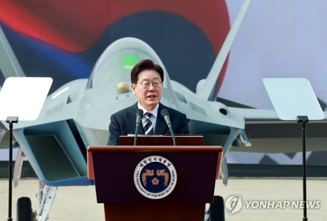 Korean President Lee Jae Myung at the rollout of the first KF-21 Boramae
