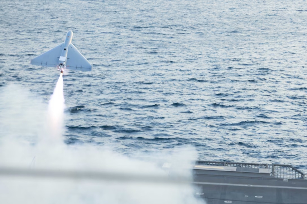 LUCAS drone launches from USS SAnta Barbara