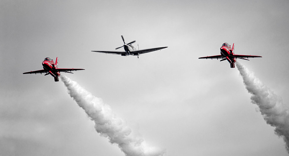 RAF Red Arrows flying with spitfire