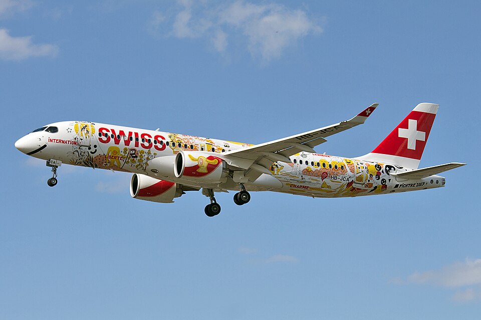 SWISS AIrbus A220-300 which is also powered by Pratt & Whitney's GTF