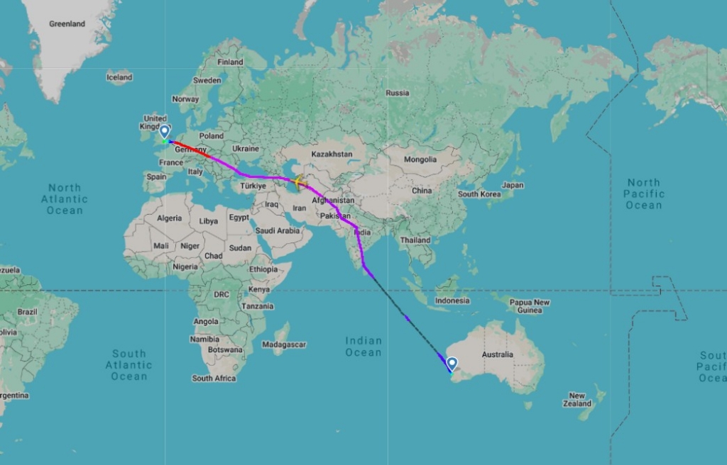 PER-LON Qantas routing