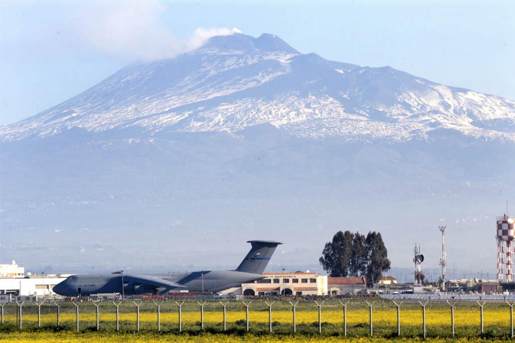 Sigonella air base in Sicily, italy, with US Air Force aircraft