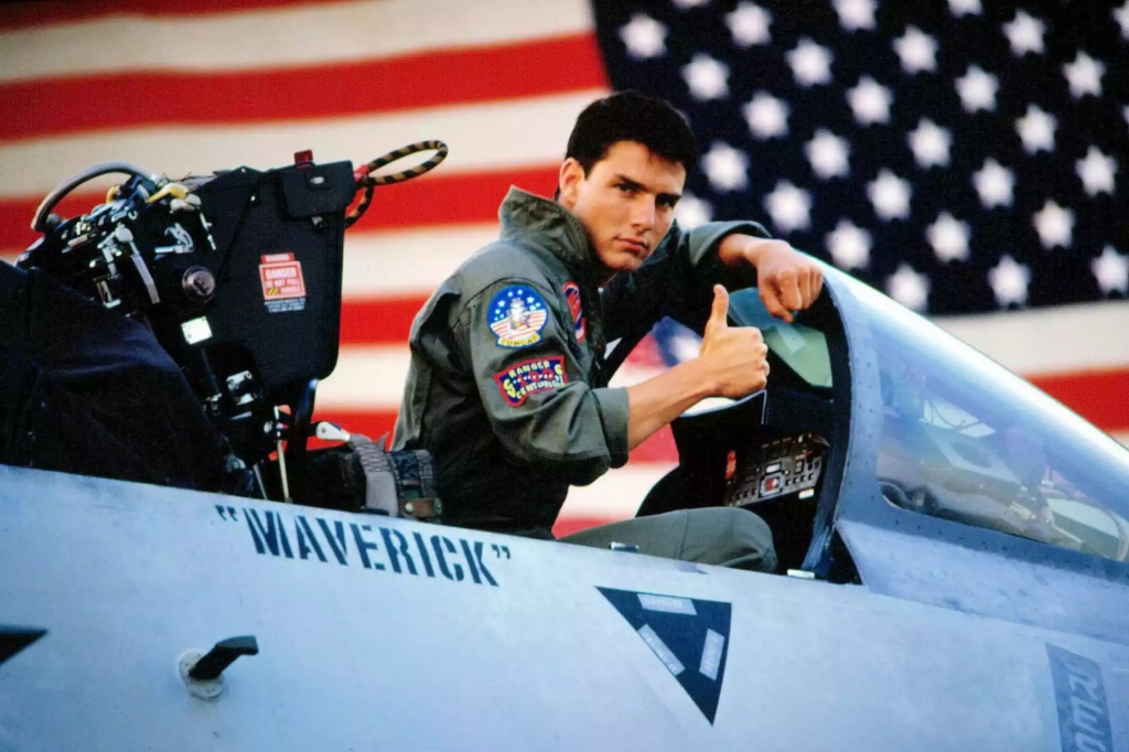 Tom Cruise in Top Gun flying the F-14 Tomcat