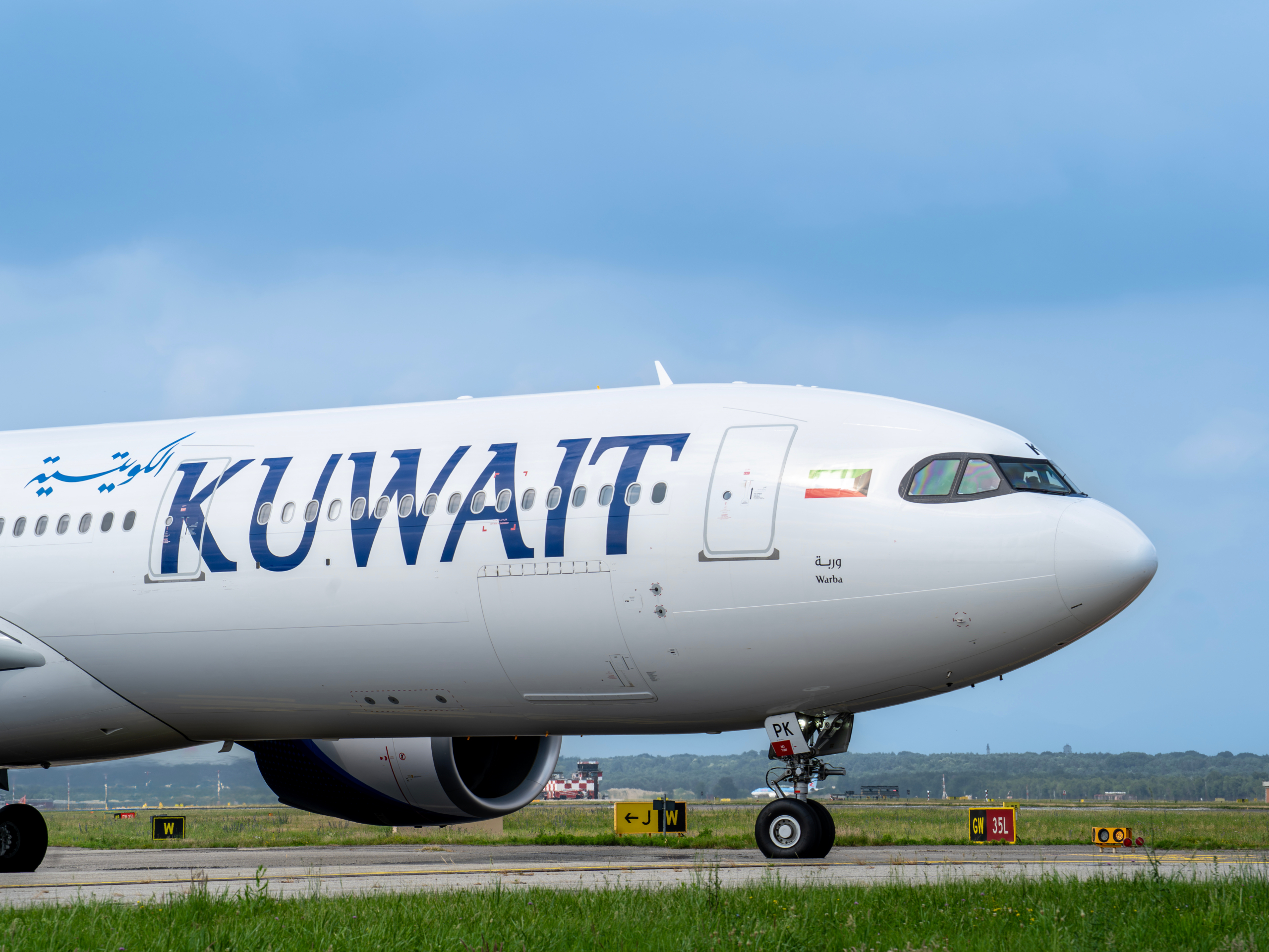 Kuwait Airways Airbus A330 neo is taxiing at MXP Milano Malpensa international airport