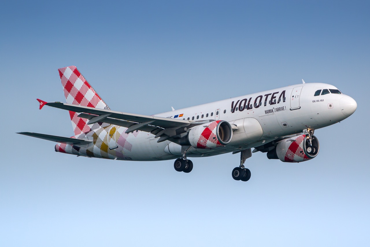 Palma de Mallorca, Spain - July 21, 2018: Volotea Airbus A319 airplane at Palma de Mallorca airport (PMI) in Spain. Airbus is an aircraft manufacturer from Toulouse, France.