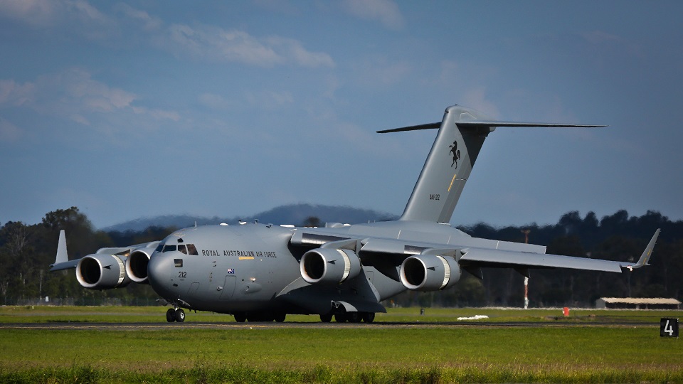 The RAAF's eighth C-17A Globemaster arrives at RAAF Base Amberley. *** Local Caption *** On 2 November 2015, the eighth C-17A Globemaster III transport aircraft for the Royal Australian Air Force touched down at its home of RAAF Base Amberley, completing its delivery flight from the United States. This aircraft, A41-212, is part of a two aircraft purchase that was announced by the Federal Government in 2015