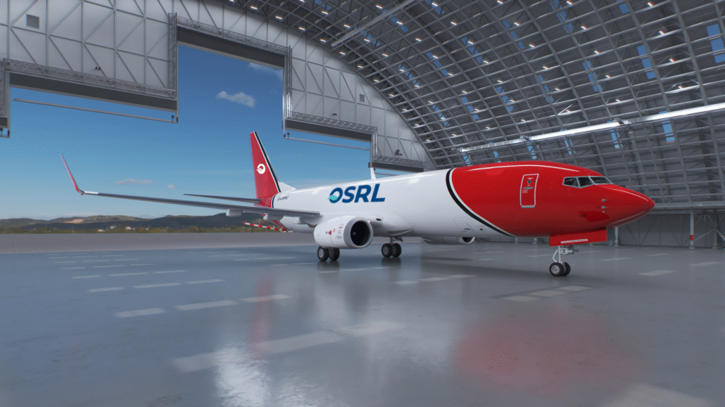 Artists' impression of B737-800 in hangar
