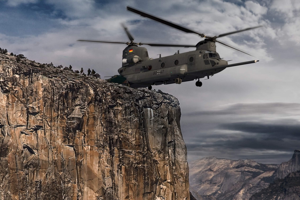 This digital rendering perfectly shows the German-specific configuration of the Luftwaffe's future CH-47F Block II Chinook fleet, which includes extended-range fuel tanks and a long air-to-air refuelling probe, which extends beyond the nose of the helicopter. Image: Boeing