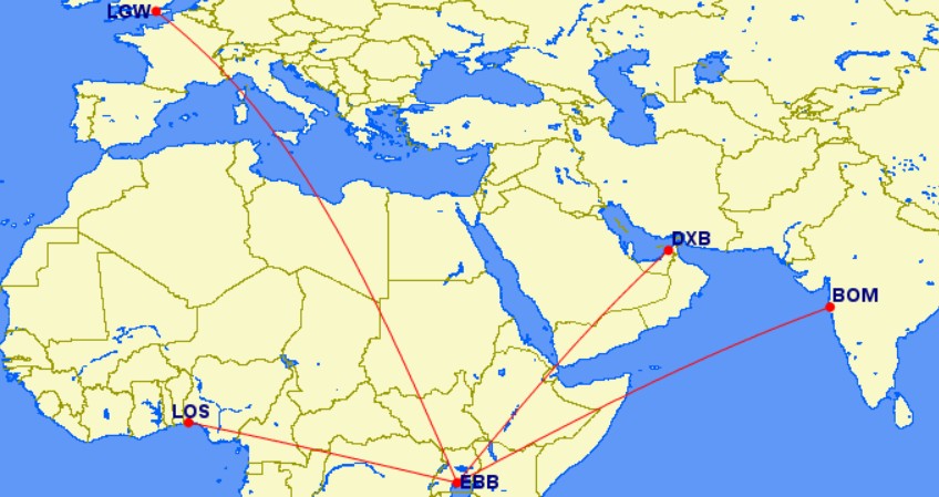 Uganda Airlines route map