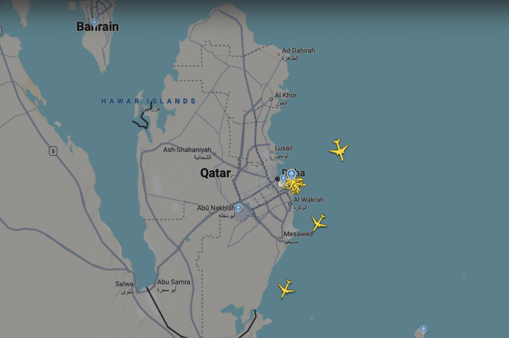 Flightradar24 Qatari airspace as of 4/21 at 7:16 CET