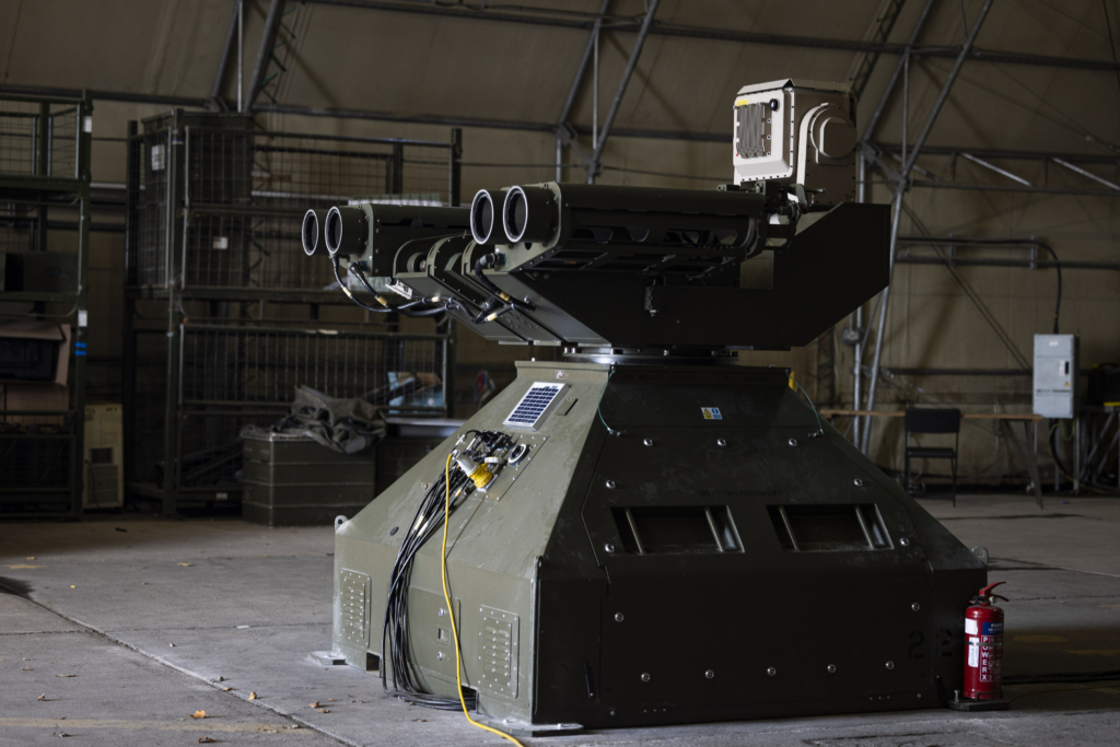The RAF's new Rapid Sentry SHORAD seen in a hangar at RAF Leeming in North Yorkshire on 19 November 2025. Image: MOD Crown Copyright/AS1 Ben Drake