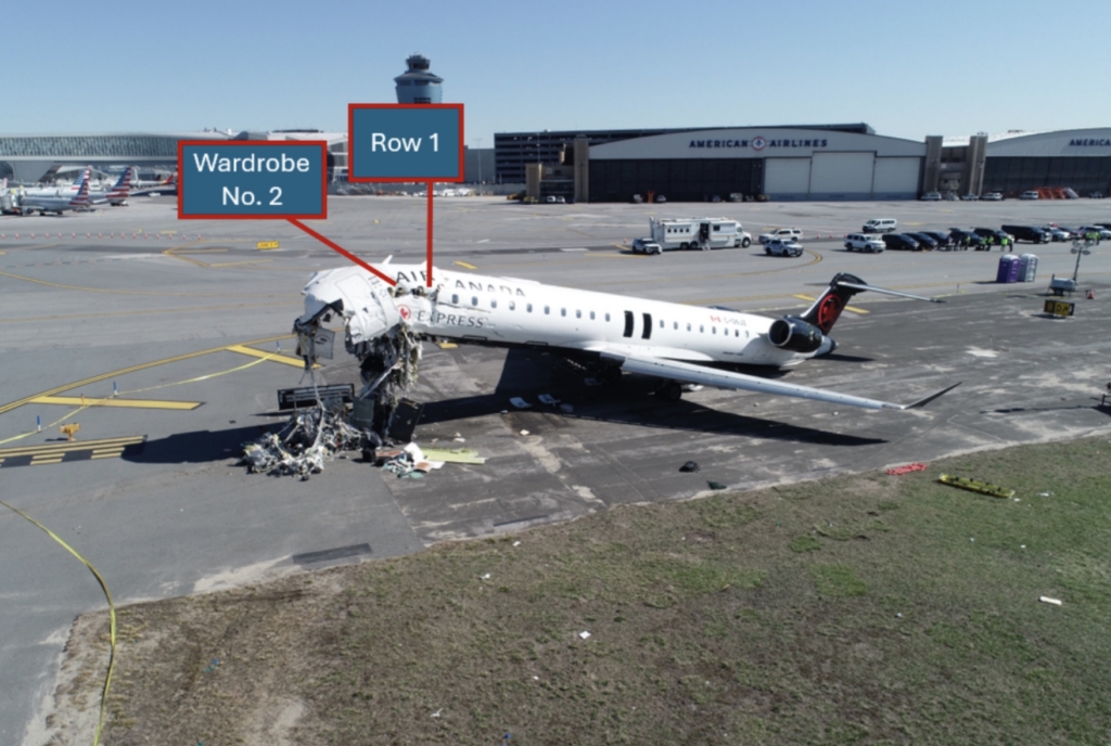 Wreckage of the CRJ-900 of Air Canada after collision with fire truck at LaGuardia