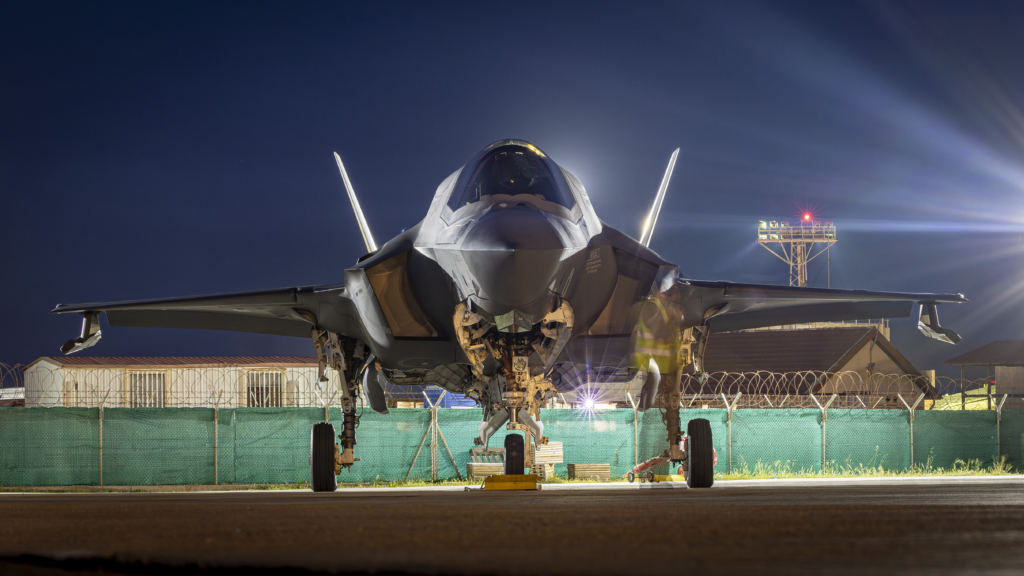 One of the eight British F-35Bs that have been deployed to support air defence operations over the Eastern Mediterranean and Middle East regions is seen on the ground at RAF Akrotiri in Cyprus on 10 March 2026. Image: MOD Crown Copyright/AS1 Leah Jones