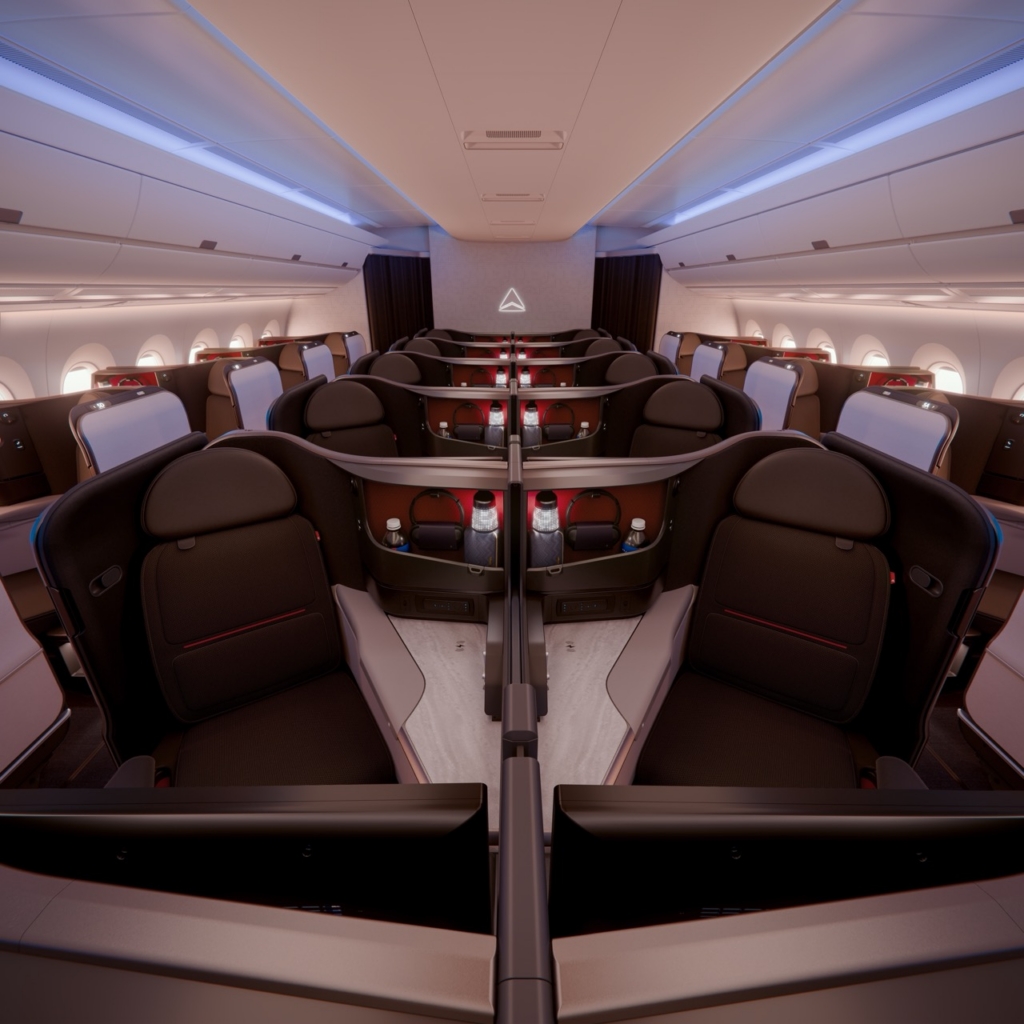 A350-1000 Delta One cabin layout aft-facing