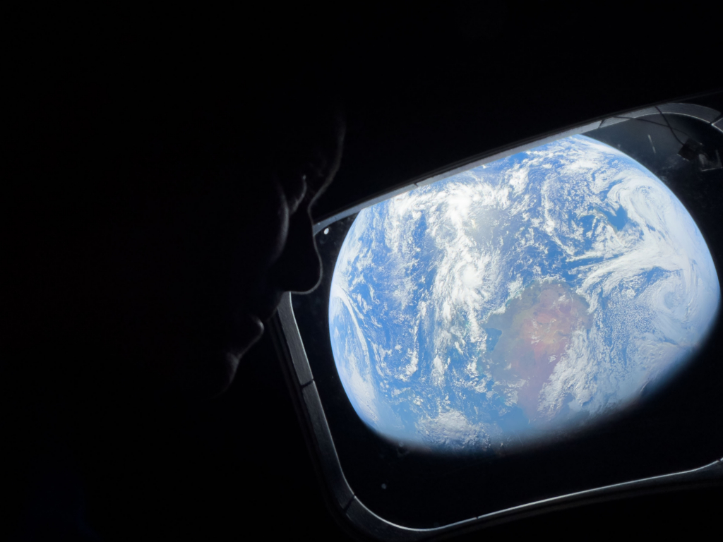 View of earth from Orion spacecraft during NASA's artmeis II mission