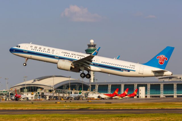 China Southern Airlines Airbus A321neo airplane Guangzhou Baiyun Airport in China