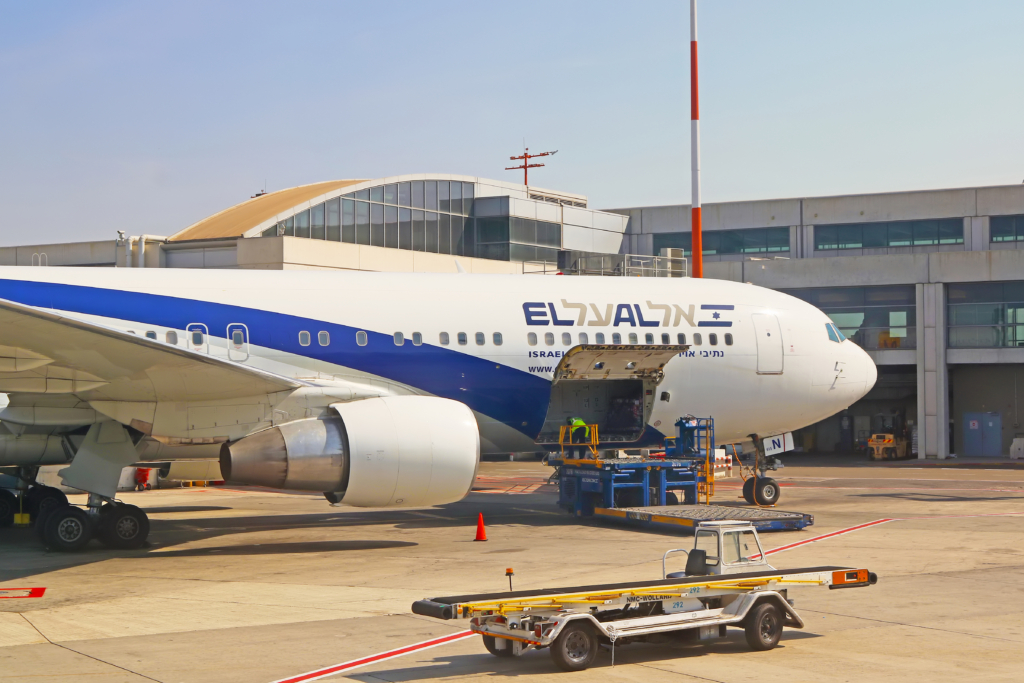 Ben Gurion Airport, Israel - September 25, 2017: An El Al Boeing 737-900 jet is parked in the apron