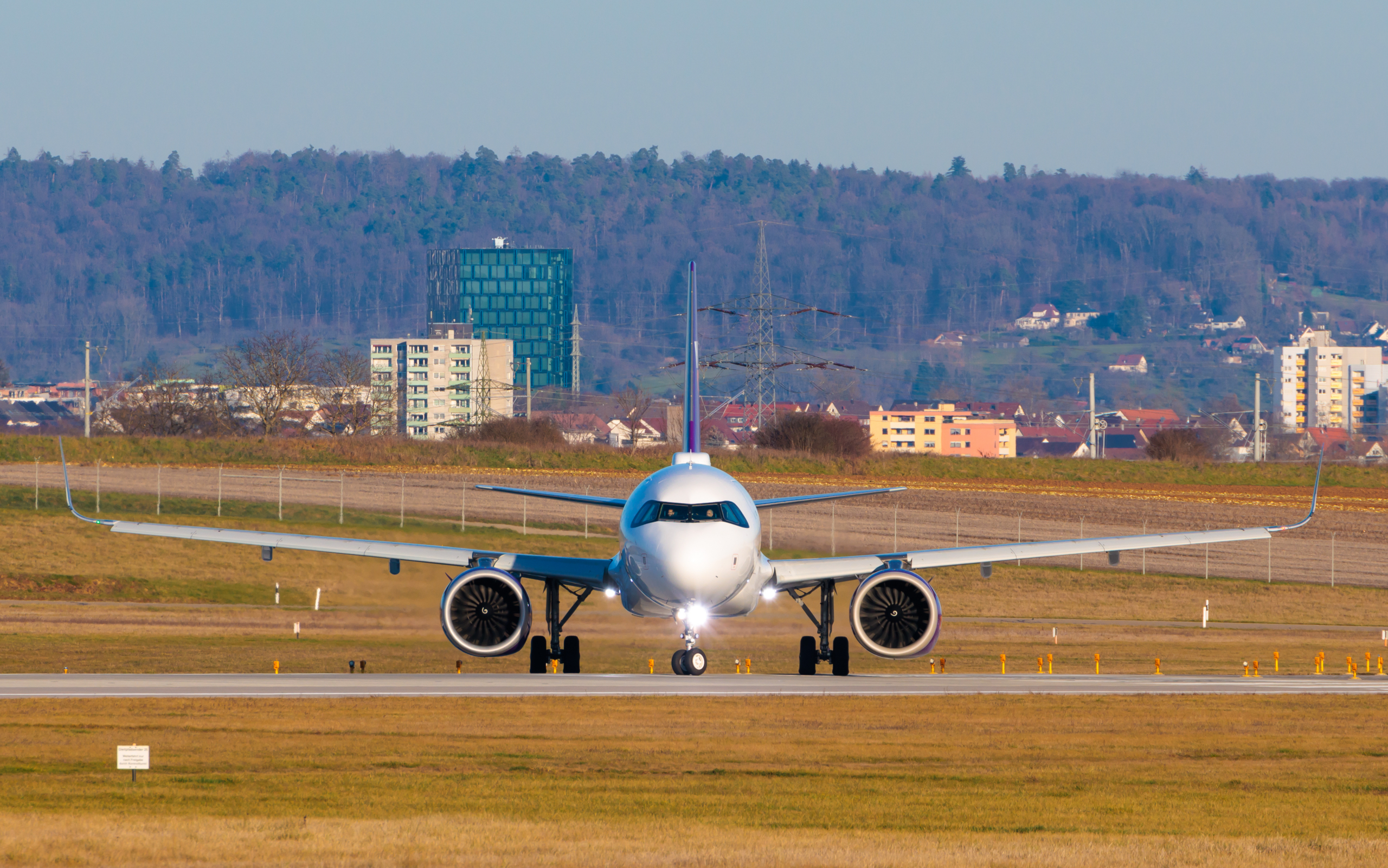 Air Cairo Airbus A320neo (A320-251N) airplane frontal - STUTTGART Airport, Germany, 07 January 2023