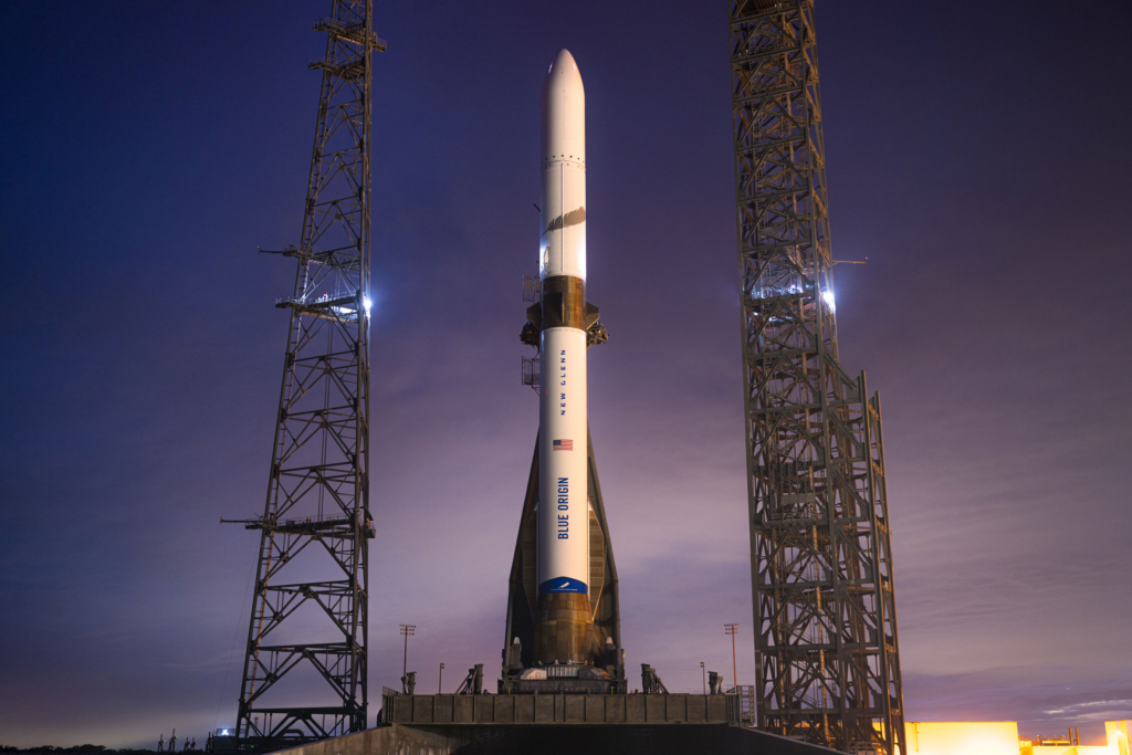 Blue Origin New Glenn rocket on the launch pad